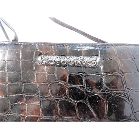 Brighton Cher Zip Wallet Brown Croc Emboss Patent Leather Adj. Removable Strap - Picture 3 of 11